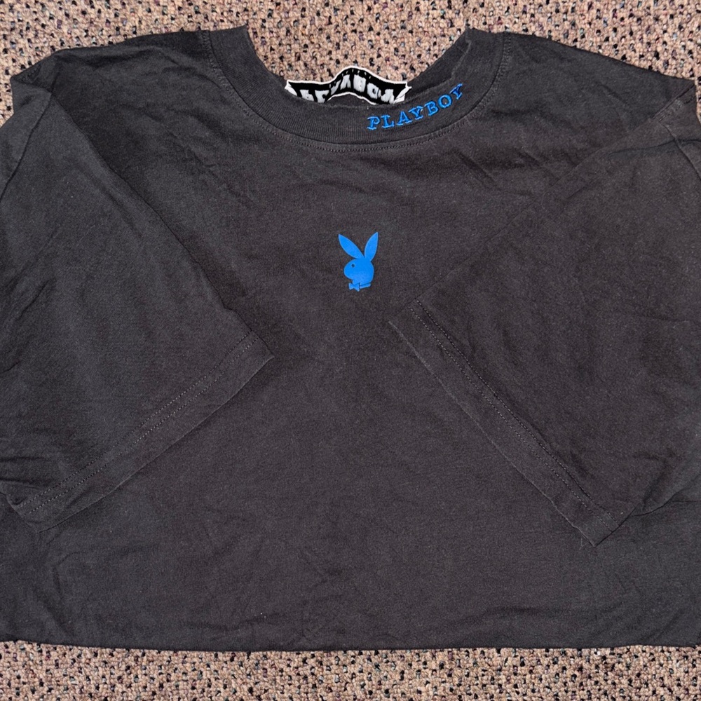 PLAYBOY Black Tee with Blue Logo
